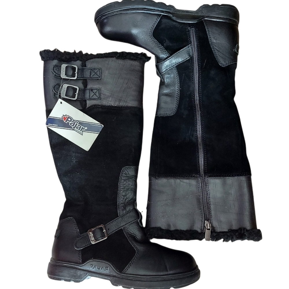 Pajar high leather fabric faux sherpa lining size 6-6.5